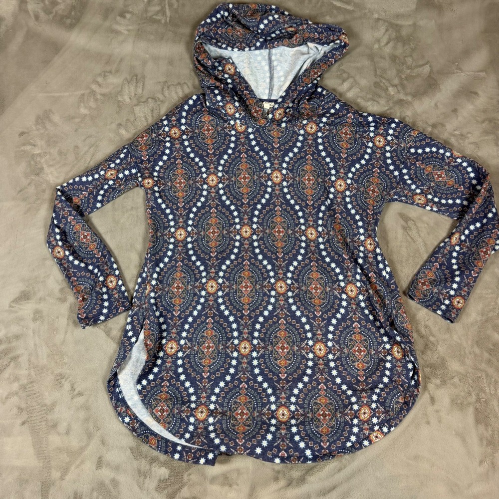 Eyeshadow Womens Blue Medallion Floral Hooded Knit Top Size Medium J6072MY87